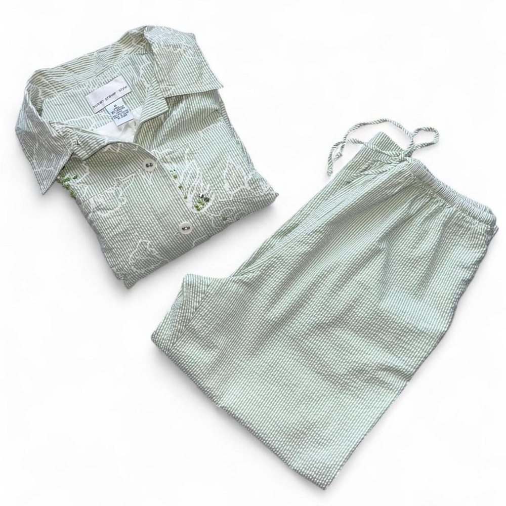 Susan Graver Light Green Striped Set